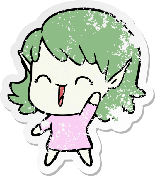 Bir insan tarafından çizilmiş karikatür elf kızının sıkıntılı çıkartması.