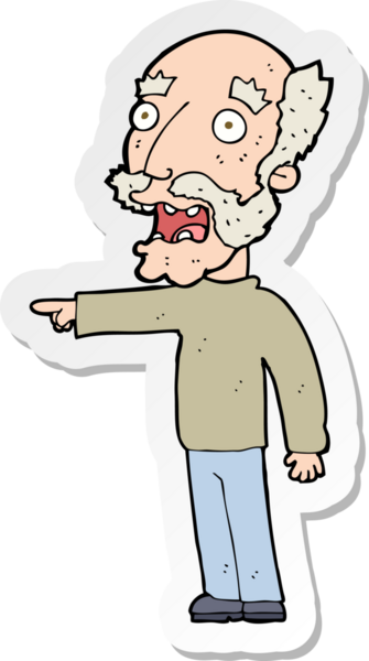 Karikatür çıkartması. Korkmuş yaşlı bir adam bir insan tarafından çizilmiş.