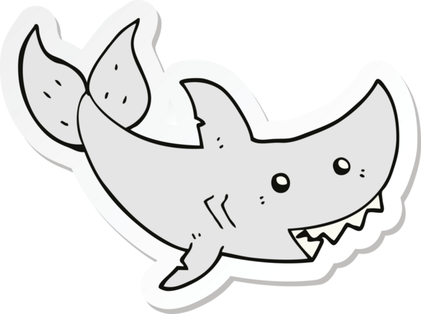 Bir insan tarafından çizilmiş karikatür köpekbalığı etiketi.
