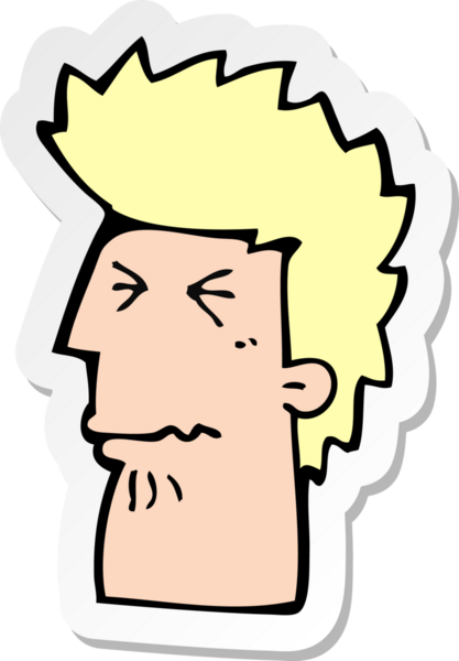 Bir insan tarafından çizilmiş mutsuz bir adamın karikatür çıkartması.