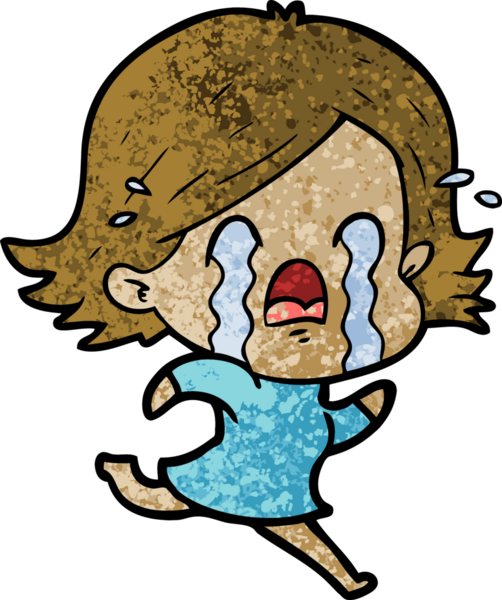 Bir insan tarafından çizilmiş ağlayan çizgi film kadını.