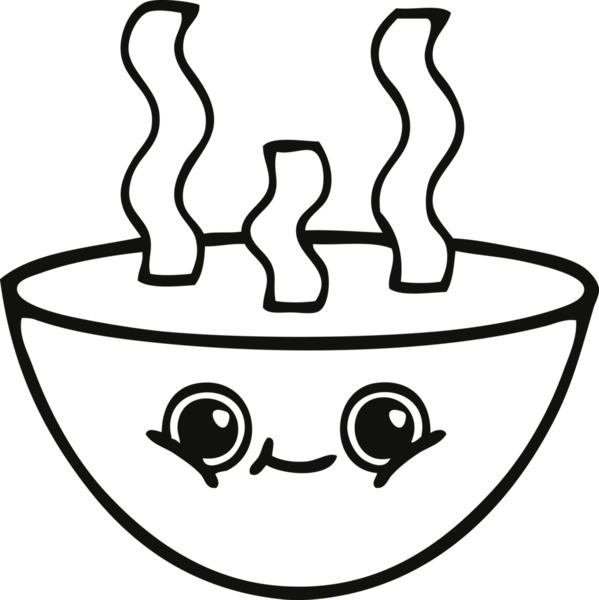 Bir insan tarafından çizilmiş sıcak çorba tabağının çizgi çizimi.