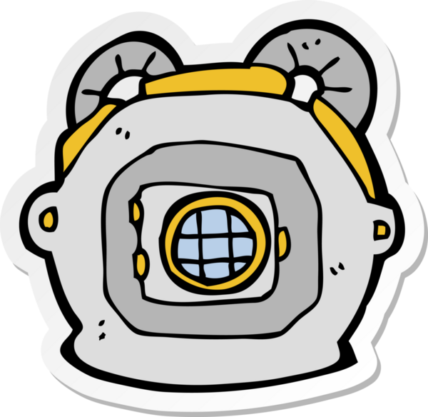 Bir insan tarafından çizilmiş eski bir derin deniz dalgıcı miğferi çıkartması.