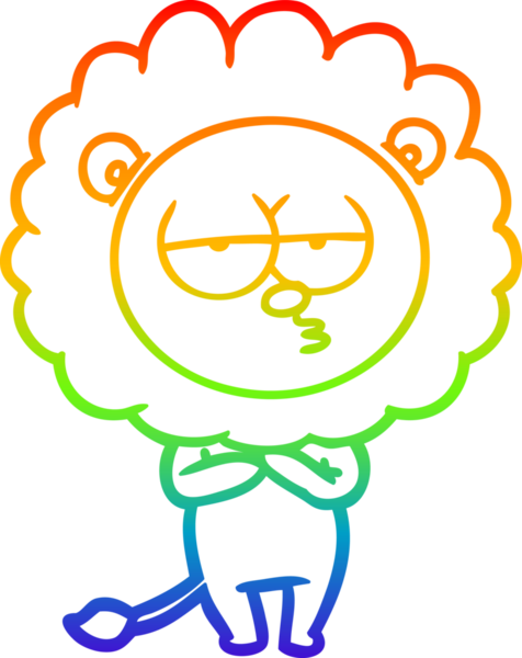 Gökkuşağı gradyan çizgi çizimi bir insan tarafından çizilmiş yorgun bir aslan