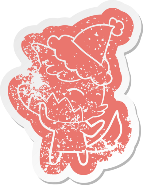 Bir insan tarafından çizilmiş Noel Baba şapkası giymiş tilki çıkartması.