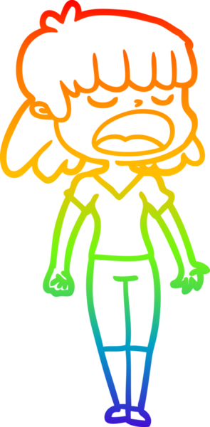 Gökkuşağı gradyan çizgi çizimi Bir insan tarafından yüksek sesle çizilen bir kadın karikatürü