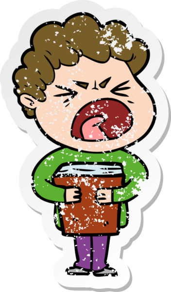 Bir insan tarafından çizilmiş öfkeli bir adamın sıkıntılı çıkartması.