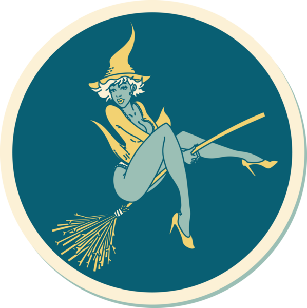 Bir insan tarafından çizilmiş bir cadının geleneksel stiliyle dövme çıkartması.