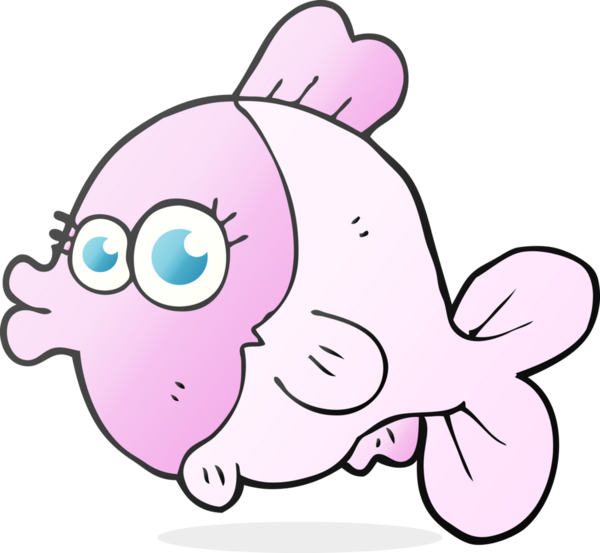 Bir insan tarafından çizilmiş büyük, güzel gözleri olan çizgili karikatür balığı.