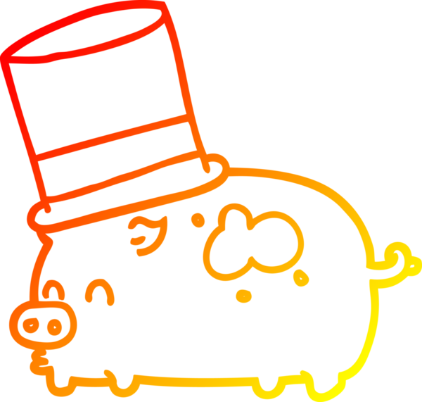 Bir insan tarafından çizilmiş silindir şapkalı bir domuzun sıcak çizgi çizimi