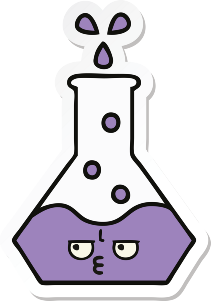 Bir insan tarafından çizilmiş sevimli bir karikatür bilim şişesinin etiketi.