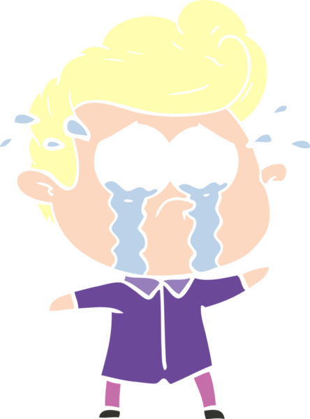 Bir insan tarafından çizilmiş düz renkli çizgi film ağlayan adam.