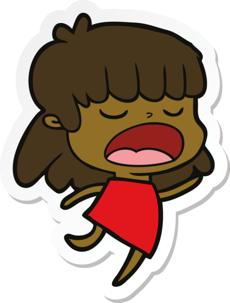 Bir insan tarafından çizilmiş yüksek sesle konuşan bir karikatür kadının çıkartması.