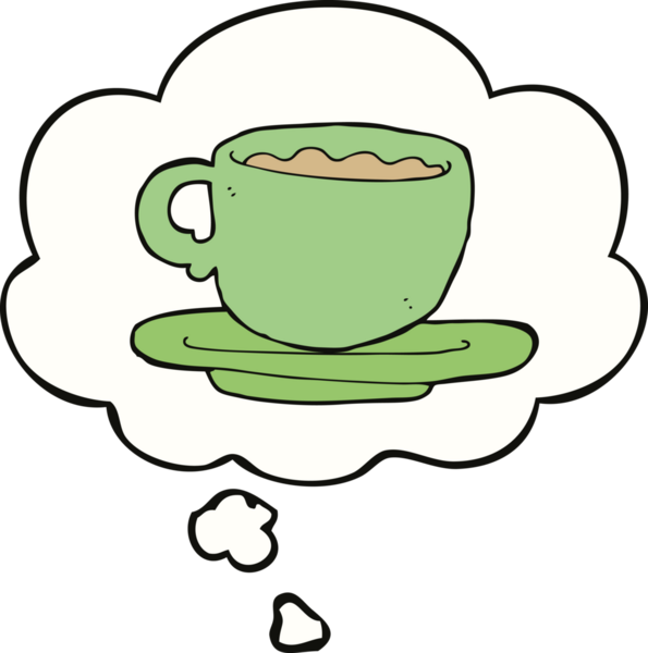 Bir insan tarafından çizilmiş düşünce balonlu çay fincanı.