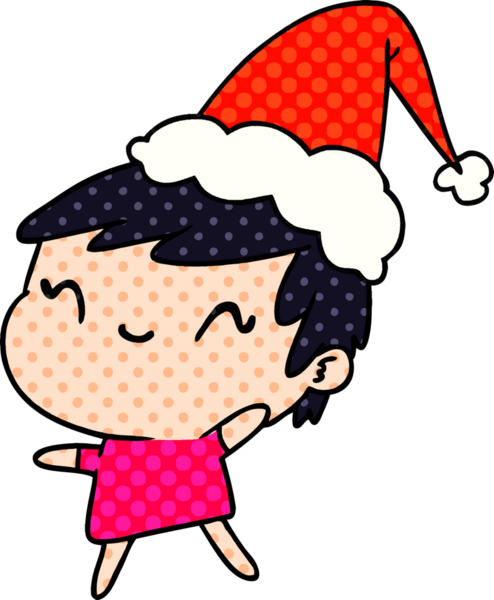 Bir insan tarafından çizilmiş Kawai kızının el çizimi Noel karikatürü.