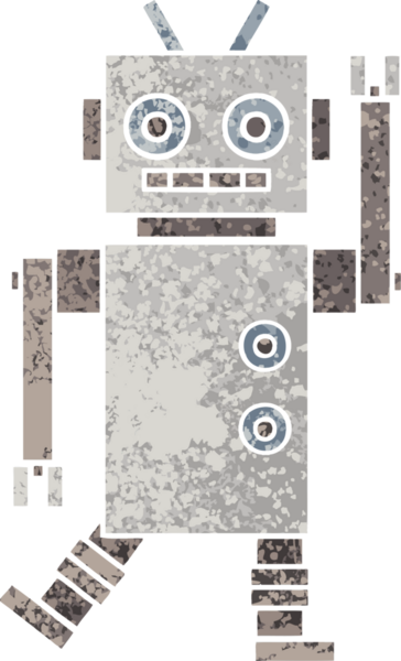 Bir insan tarafından çizilmiş dans eden robotun retro çizim tarzı karikatürü