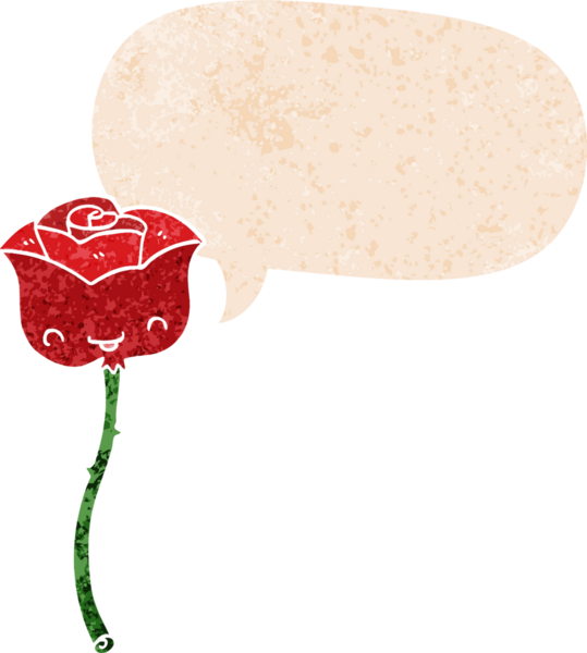 Bir insan tarafından çizilmiş grunge sıkıntılı retro tarzı ile konuşma baloncuğu ile çizgi film gül