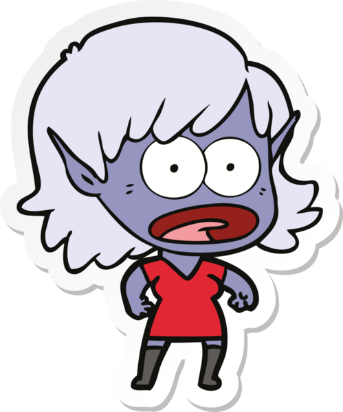 Karikatür çıkartması bir insan tarafından çizilmiş elf kızı şok etti.