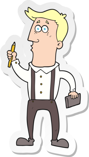 Bir insan tarafından çizilmiş defteri olan bir karikatürcünün çıkartması.