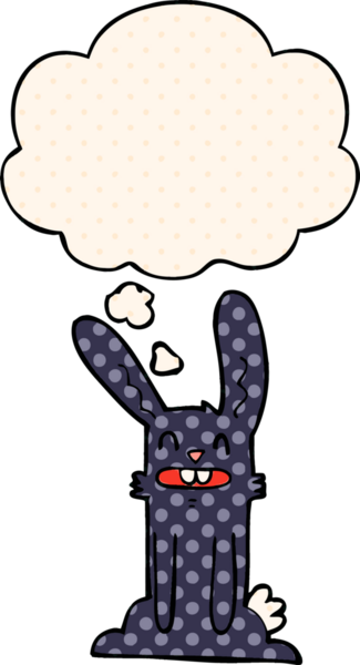 Çizgi roman tarzında bir insan tarafından çizilmiş düşünce kabarcığı olan çizgi film tavşanı.