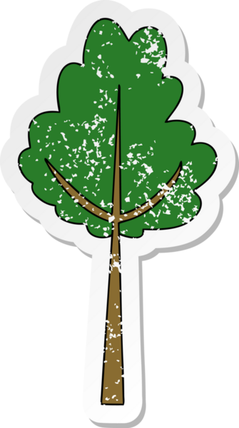 Bir insan tarafından çizilmiş garip bir el çizimi karikatür ağacının sıkıntılı çıkartması.