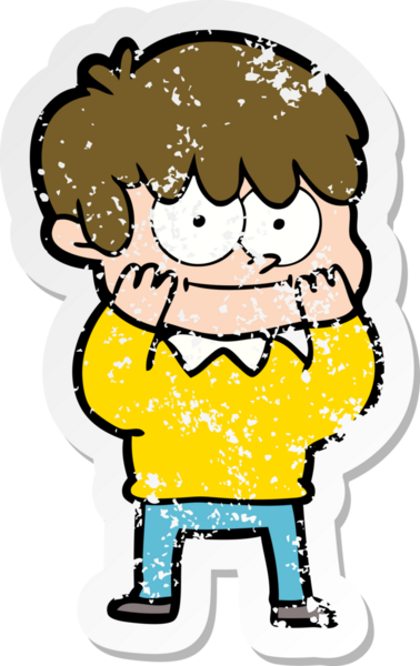 Bir insan tarafından çizilmiş mutlu bir çizgi film karakterinin sıkıntılı çıkartması.