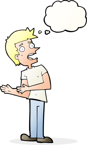 Bir insan tarafından çizilen düşünce baloncuğuyla bahaneler üreten çizgi film adamı.