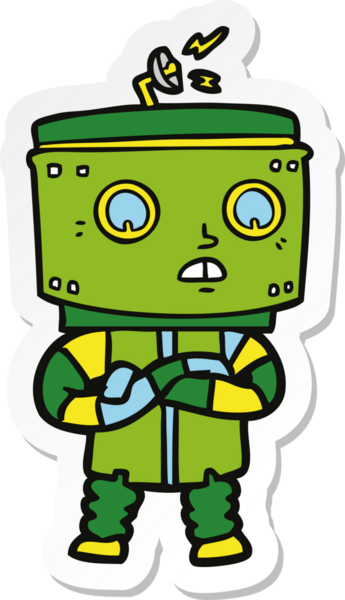 Bir insan tarafından çizilmiş robot karikatür çıkartması.