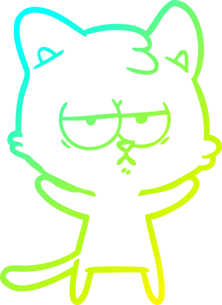 Sıkılmış çizgi film kedisinin insan tarafından çizilmiş soğuk gradyan çizgisi