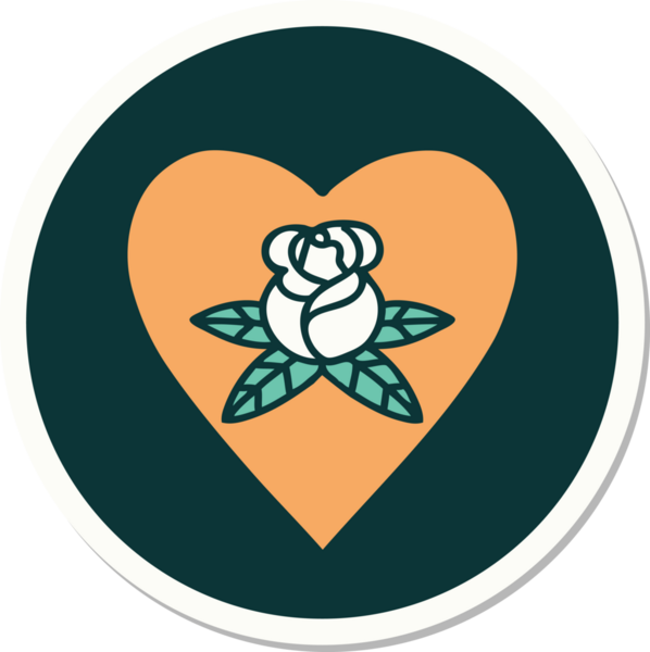 Geleneksel kalp stili dövme çıkartması ve bir insan tarafından çizilmiş çiçekler.