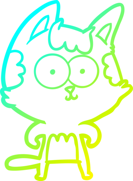 Bir insan tarafından çizilmiş mutlu çizgi film kedisinin soğuk gradyan çizgisi.