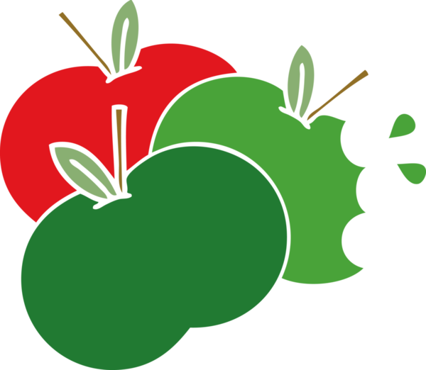 Bir insan tarafından çizilmiş elmaların düz renkli retro karikatürü