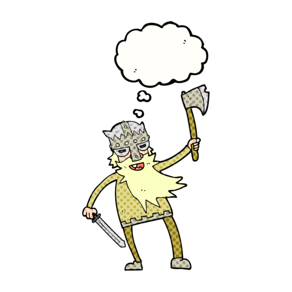 Bir insan tarafından çizilmiş serbest çizim düşünce balonu çizgi filmi Viking savaşçısı