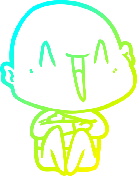 Bir insan tarafından çizilmiş, mutlu, kel bir adamın çizdiği soğuk çizgi.