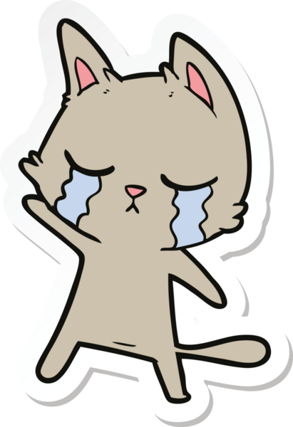 Bir insan tarafından çizilmiş ağlayan çizgi film kedisinin çıkartması.