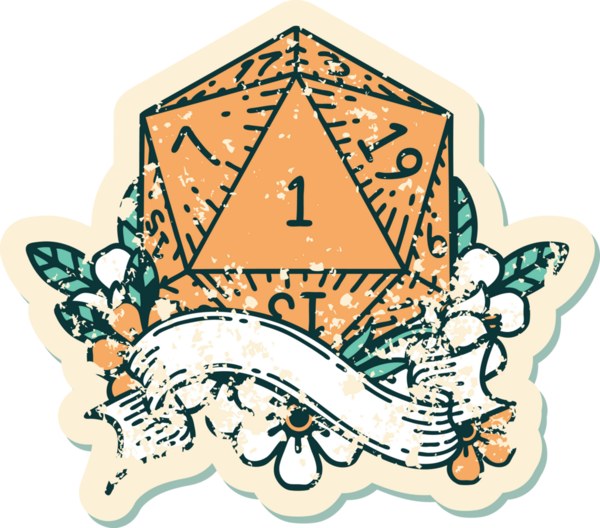 Retro Dövme Biçimi Doğal Bir d20 zar bir insan tarafından çizildi