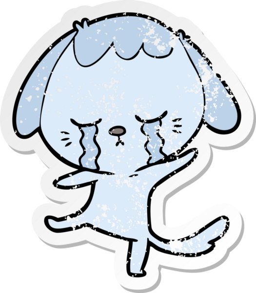 Bir insan tarafından çizilmiş, ağlayan bir köpeğin dertli çıkartması.