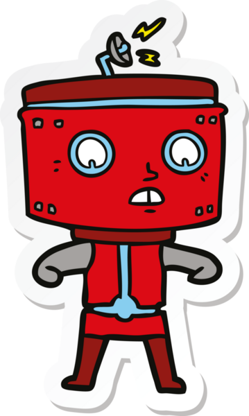 Bir insan tarafından çizilmiş robot karikatür çıkartması.