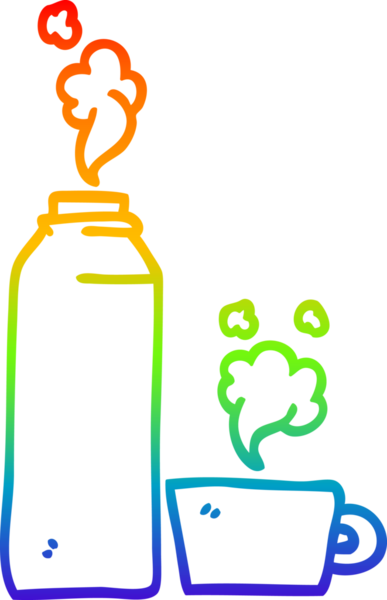 Bir insan tarafından çizilmiş sıcak içecek şişesinin çizgi çizimi.