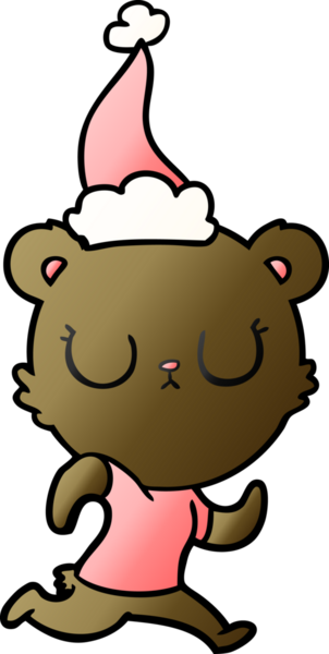 Bir insan tarafından çizilmiş Noel Baba şapkasıyla koşan bir ayının gradyan çizimi.