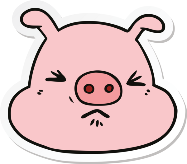 Bir insan tarafından çizilmiş kızgın domuz suratlı karikatür çıkartması.