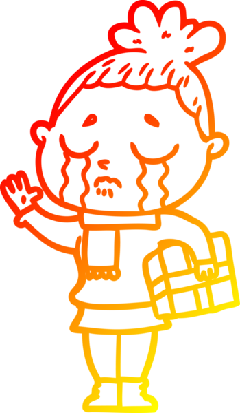 Bir insan tarafından çizilmiş Noel hediyesi ile ağlayan bir karikatür çizimi.