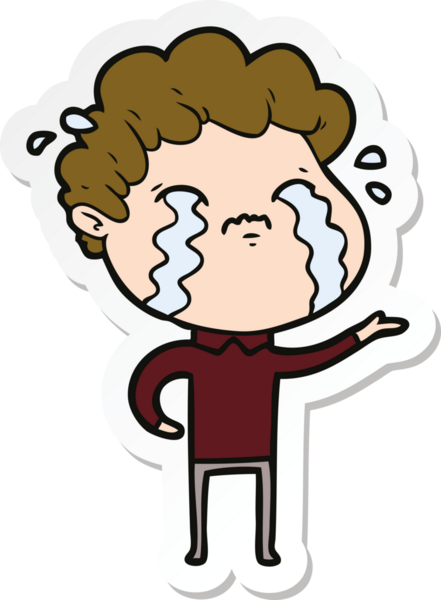 Bir insan tarafından çizilmiş, ağlayan bir çizgi film karakterinin çıkartması.