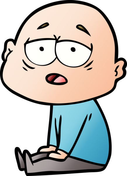 Bir insan tarafından çizilmiş yorgun, kel bir adam.