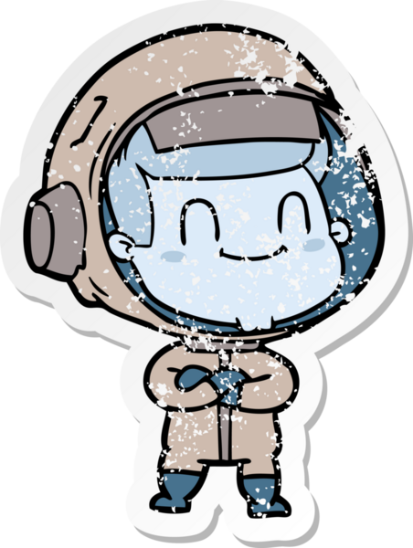 Bir insan tarafından çizilmiş mutlu bir astronotun sıkıntılı çıkartması.