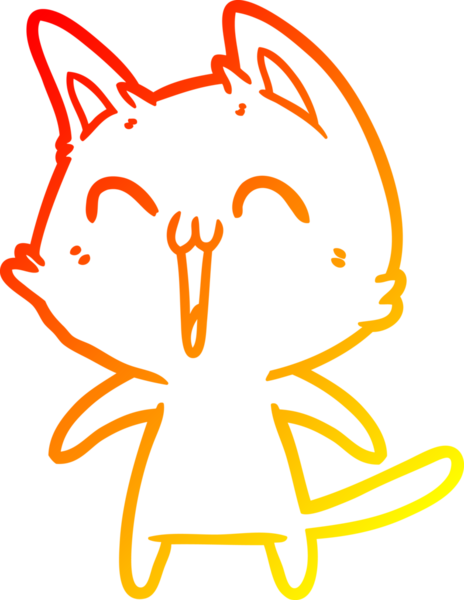 Bir insan tarafından miyavlanan mutlu bir çizgi film kedisinin sıcak çizgi çizimi