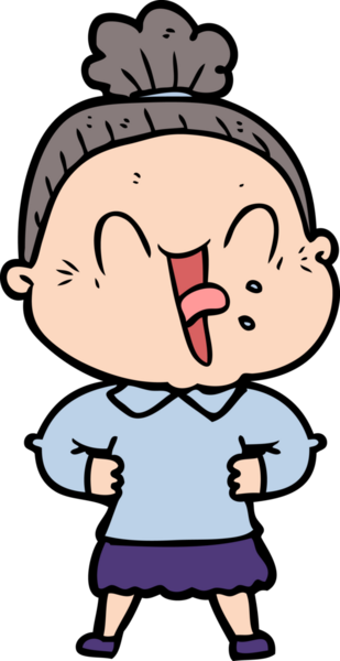 Bir insan tarafından çizilmiş mutlu yaşlı kadın çizgi filmi.