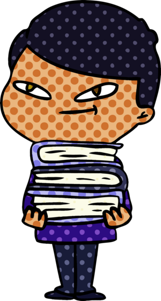 Bir insan tarafından çizilmiş kitapları olan çizgi film çocuğu.