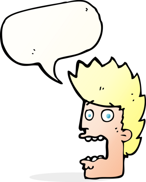 Bir insan tarafından çizilmiş, konuşma balonuyla dehşete düşmüş bir adam.