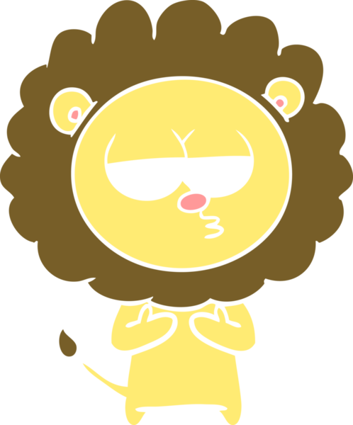 Bir insan tarafından çizilmiş düz renkli çizgi film yorgun aslan